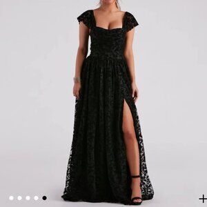 A nyra formal flocked velvet A-line dress